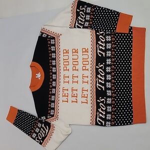 Tito's Sweater Mens Large Black White Orange Let It Pour Ugly Christmas Pullover